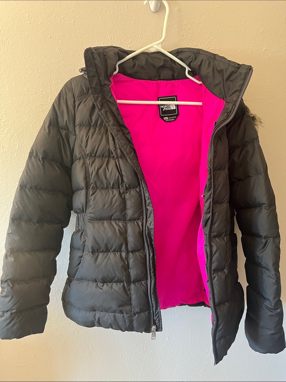 The North Face Women’s Black Puffer Jacket with Pink Lining